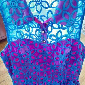 Lilly Pulitzer women sz 2 Pemberton dress. Magenta pink, Royal blue Beautiful